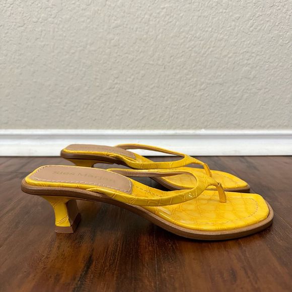 SIES MARJAN Alix Crocodile Thong Heeled Sandals Yellow Leather - Picture 1 of 12